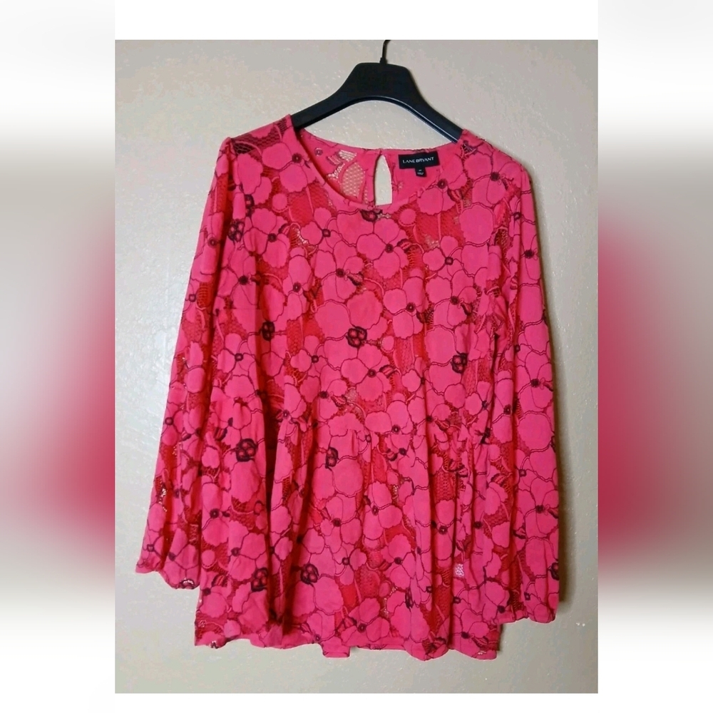Lane Bryant Burgundy Red Crochet Lace Blouse Size 20 Longsleeve Elegant Dressy